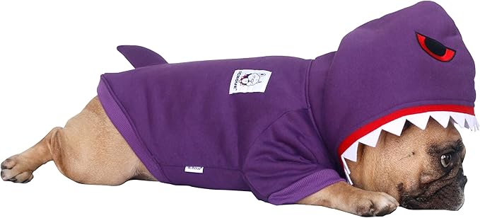 iChoue English Bulldog Shark Halloween Costumes Clothes Hoodies for Medium Dogs Cold Weather Winter Coats French Frenchie Pug Pitbull Boston Terrier - Purple, XLarge