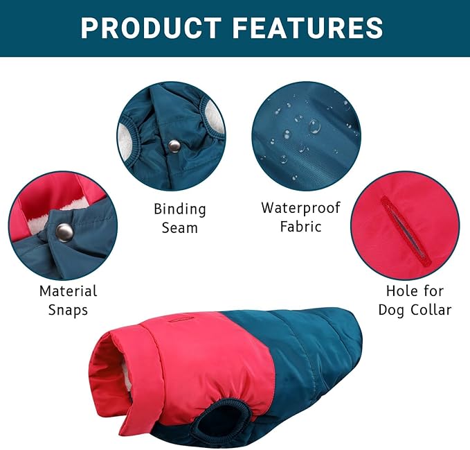ASENKU Dog Winter Coat - Waterproof Windproof Dog Jacket, Warm Snowproof Doggie Puffer Vest for Cold Weather, Lightweight Snow Coats for Small Medium Large Dogs (Red&Navy, XS)