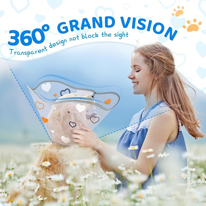 Dog Cone After Surgery - Soft, Comfortable, Adjustable Recovery Collar for Large, Medium, Small Dogs - Stop Licking with Soft Protect Edge (Love, L)