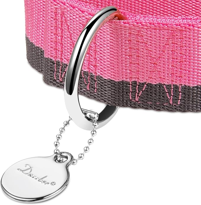 Martingale Collar 1.5 Inch Wide 1200D Extra Strong Nylon Dog Collar, No Pull Heavy Duty Dog Collar with 2-Color Stripe for Medium to XLarge Dogs (Extra Large, Baby Pink & Grey)