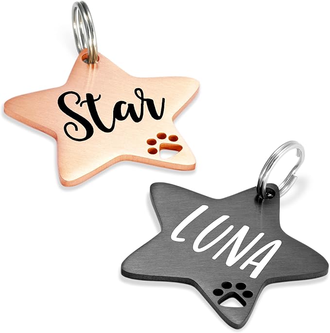 Ultra Joys Dog Tags Personalized for Pets - Hollow Paw Custom Pet ID Tag - Engraved Dog Tag for Small, Large Dogs - Large Star in Black