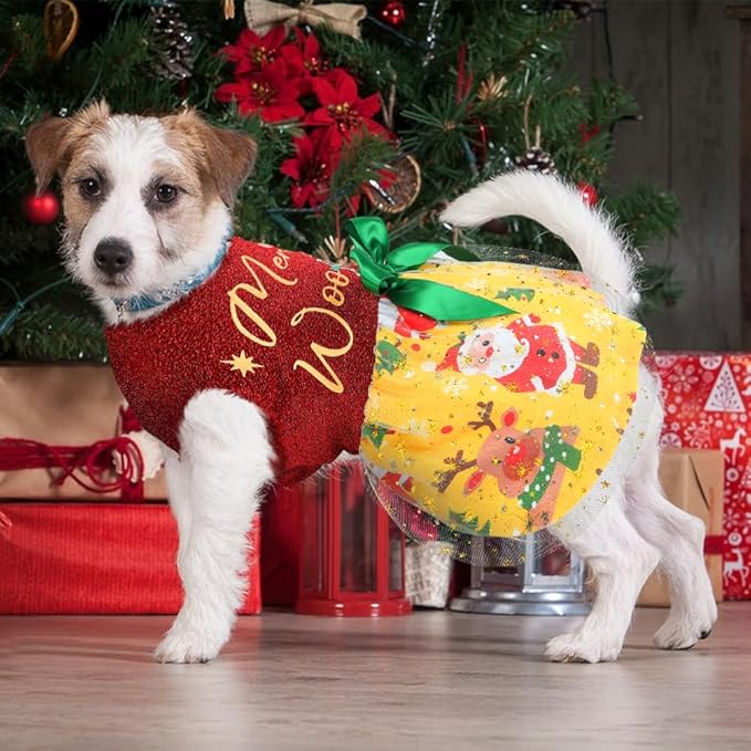 Funny Puppy Dress with Bow - Dog Dresses & Costumes for Small & Large Dogs - Pumpkin Witch Bat Pet Costume for Halloween & Christmas