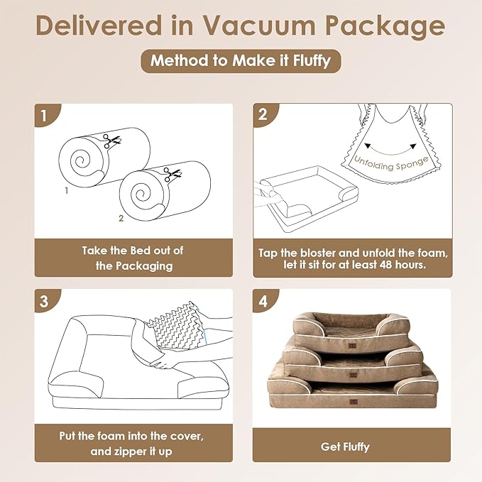 EHEYCIGA Orthopedic Dog Beds for Extra Large Dogs, Waterproof Memory Foam XL Pet Bed with Sides, Non-Slip Bottom and Egg-Crate Foam Big Dog Couch Bed with Washable Removable Cover, Beige