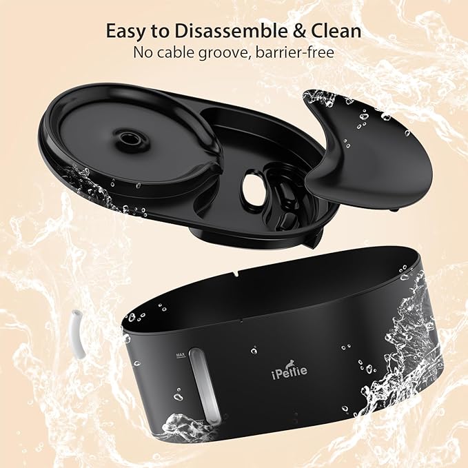 iPettie Waterfall Dog Water Fountain, Hygienic 5-Stage Filtered Water, 2 Heights to Drink from, Water Shortage Alert, Night Light with ON/Off Switch, Cat Water Fountain 203 OZ (1.6 GAL) 6 L