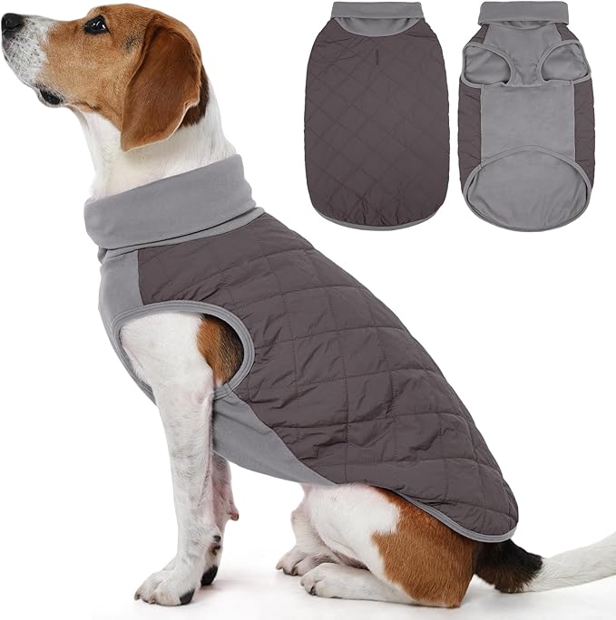 FUAMEY Dog Fleece Jacket for Large Dogs,Dog Winter Vest Lightweight Dogs Coat Pullover Breathable Pet Turtleneck Jackets Windproof Water Resistant Vests Warm Puppy Snowsuit Brown XL