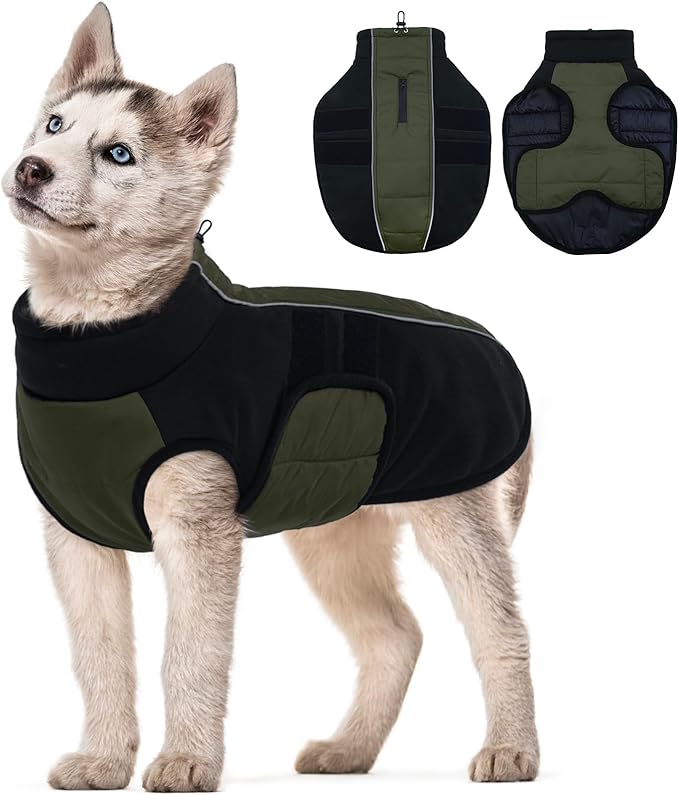 Kuoser Dog Coat for X-Small Dogs | Winter, Waterproof | Keep Tiny Pups Toasty on Chilly Walks! Ultra-Lightweight, Snug Fit - Happy Toy Breeds & No Shivering, Green XS