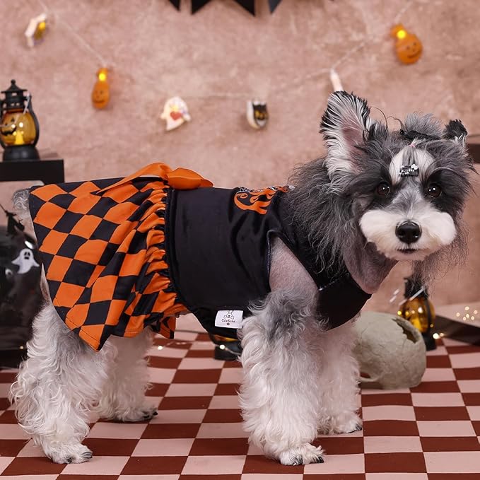CuteBone Halloween Dog Dresses Velvet Holiday Small Dogs Clothes Onesie Pet Apparel Girl Puppy Skirt with Bow Hair Rope CVA42M-D