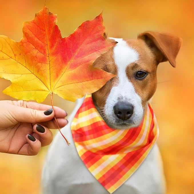 Weewooday 50 Pcs Thanksgiving Fall Dog Bandanas Bulk Plaid Bandanas for Dogs Autumn Soft Doggie Bibs Triangle Scarves for Small Medium Large Pet Costume(Plaid Pattern, 19.7 x 13.8 x 13.8 Inch)