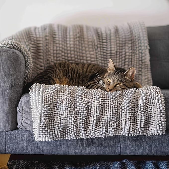 Muddy Mat® Dog Blanket - Chenille Water Absorption Blanket for Bed & Couch Cover for Dogs Washable, Anti-Slip Soft and Durable Furniture Protector for Dogs - Grey 48"x56"