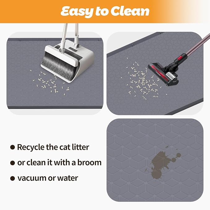 Cat Litter Mat, Extra Large 33.8" x 22" Silicone Mat Litter Trapping Mat for Scatter Control, Soft on Kitty Paws, Easy to Clean (Dark Grey)