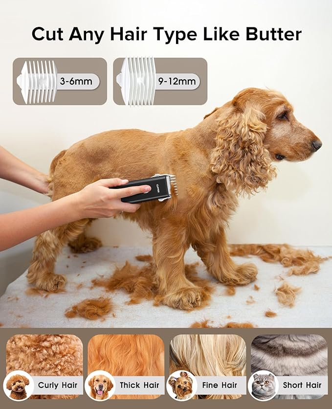 Upgrade Home Professional Dog Grooming Kit Clipper for Matted & Long Hair, Cordless Pet Shaver Low Noise USB Rechargeable for Cats, Small&Medium Dogs, Handy Pet Hair Grooming Trimmer, Black