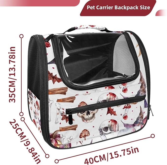Airline Approved Soft Sided Pet Carrier, Witch Hat Broom Skull Lollipops Eyes Bones 3 Pet Travel Bag for Cats & Dogs, Durable, Breathable Pet Travel Bag for Airplane, Car & Train
