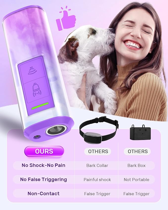 Dog Bark Deterrent Devices with 23FT Range – Ultrasonic Bark Control for Small Medium Large Dogs, Safe & Effective Portable Anti Barking Device for Women Indoor Outdoor Use