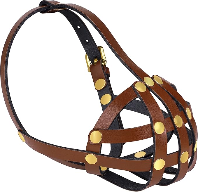 OOPSDOGGY French Bulldog Dog Muzzle for Short Snout Dog - Leather Breathable Secure Basket Muzzle for Frenchie Prevents Biting No Chewing Adjustable (Brown, Size 2 - French Bulldog)