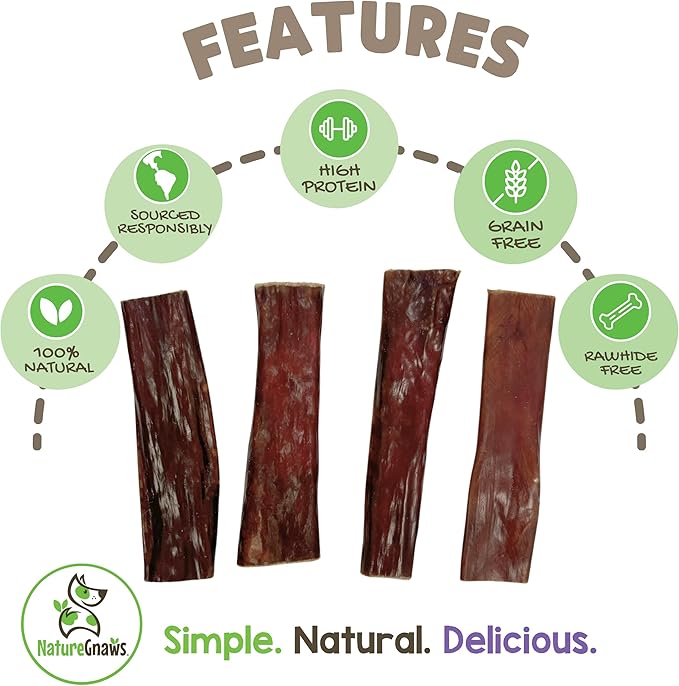 Nature Gnaws Beef Gullet Chews for Small Dogs 4-5" (10 Count) - Natural Beef Jerky Stick Dog Chew Treats - Rawhide Free