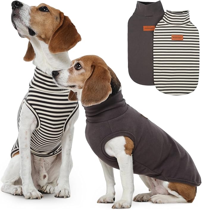 FUAMEY 2 Pack Dog Fleece Vest for Medium Dogs,Yorkshire Bichon Schnauzer Stretchy Dog Sweatshirts Warm Dogs Pullover Winter Pet Sweaters with Leash Hole Puppy Turtleneck Sleeveless Grey M