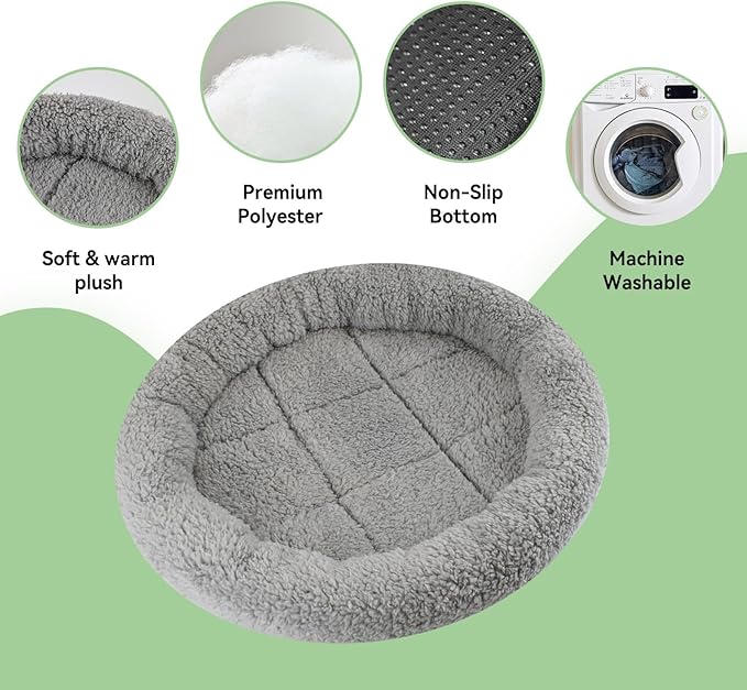 LESYPET Cat Bed for Indoor Cats, Small Pet Bed Curl Sleep Cushion with Raised Pillow Around, Non-Slip Bottom Washable Pet Beds Mat for Small Pets Rabbit Hamsters, Round Diameter 15.7"