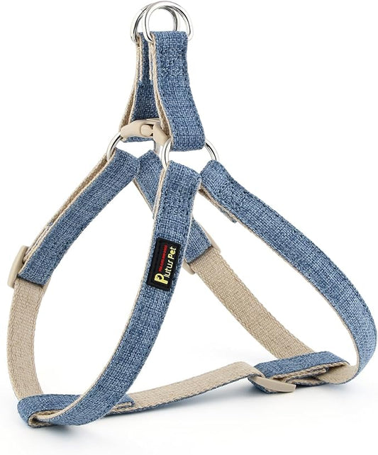 Plutus Pet Cotton Hemp Step in Dog Harness, Sustainable, Lightweight and Escape-Proof, Quick Fit Dog Harness for Puppy Small Medium and Large Dogs, Haze Blue, L