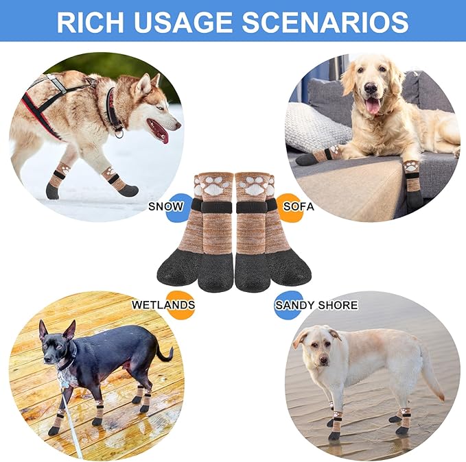 BEAUTYZOO Waterproof Dog Shoes for Small Medium Large Size Dogs, Dog Booties to Prevent Licking for Hardfloors Floors,6 PCS Grip Dog Socks Senior Dog Boots & Paw Protectors for Winter Snow Rain Hiking