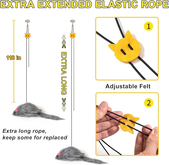 2PCS Cat Toys for Indoor Cats, Interactive Fly Chase Cat Door Toy Mouse Feather Toys for Mental Physical Stimulation, Kitten Toys Retractable Cats String Toys Teaser Play Exercise