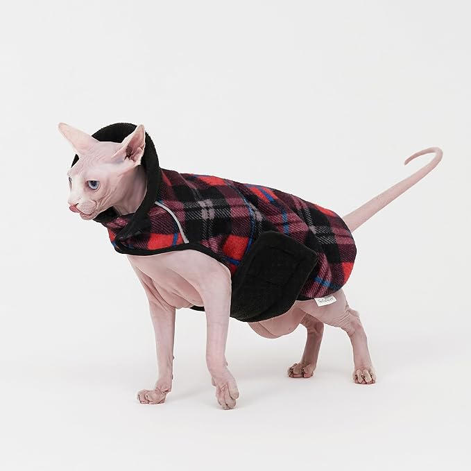 Sphynx Cat Windproof Turtleneck Jacket, Cat Puppy Warm Fleece Hoodie Fall and Winter,Easy to Wear Cat Coat with Velcro,Neck and Chest Adjustable Sweater (L (5.5-8lbs))