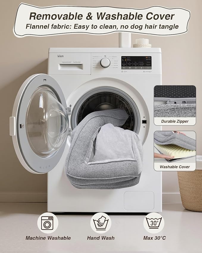 KSIIA Washable Dog Bed Medium Size Dog U-Shaped Bolster Pet Couch with Removable Waterproof Cover, Non-Slip Bottom and Egg-Crate Orthopedic Foam Pet Bed, 35 x 22 Inch, Gray