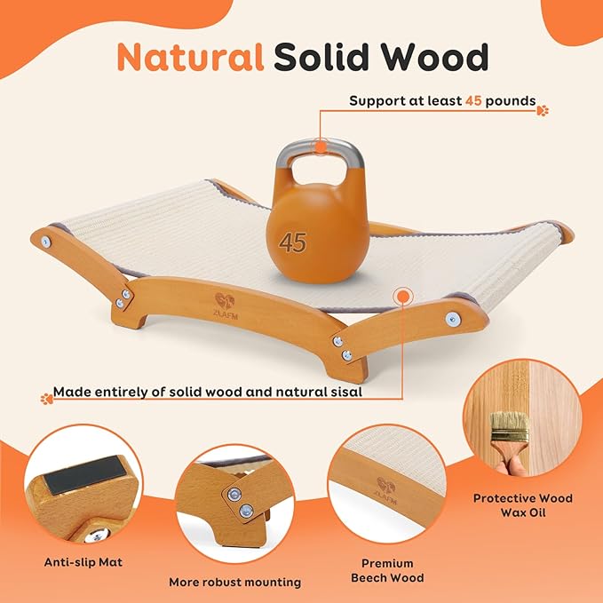 Extra-Larger Sisal Cat Scratcher Bed, Durable Cat Scratching Post with Hammock for Indoor Cats Lounger & Sleep & Scratch, Natural Sisal Cat Scratch Pad, Sturdy Solid Wood Frame (Upgraded Extra-Larger)