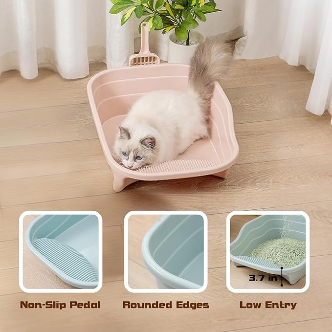 Small Cat Litter Box with High Sides,Cat Boxes for Indoor Cats,Cat Litter Pan for Kitty,Litter Box with Low Entry,Non-Slip Pedal,Easy to Clean,Anti-Splashing (Blue)