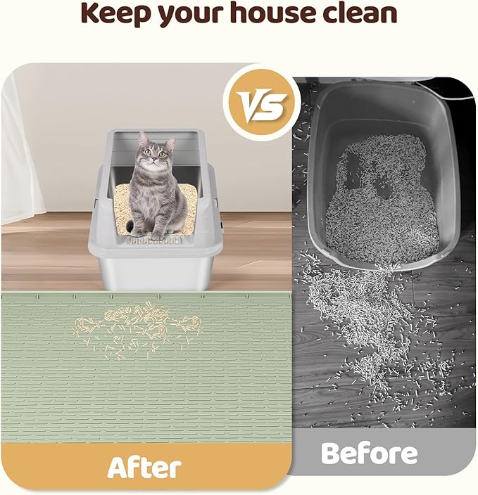 Cat Litter Mat, XXL Extra Large 50" x 35" Silicone Mat Litter Trapping Mat for Scatter Control, Soft on Kitty Paws, Easy to Clean (Green)