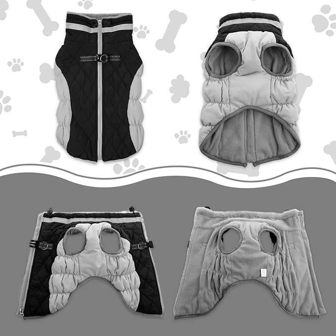 Lelepet Dog Coat Warm Dog Winter Coat Waterproof Dogs Jacket with Harness Built in Reflective Pet Fleece Vest Zip-Up Cold Weather Coats for Medium Dogs Turtleneck & Windproof Coats Dachshund Black M