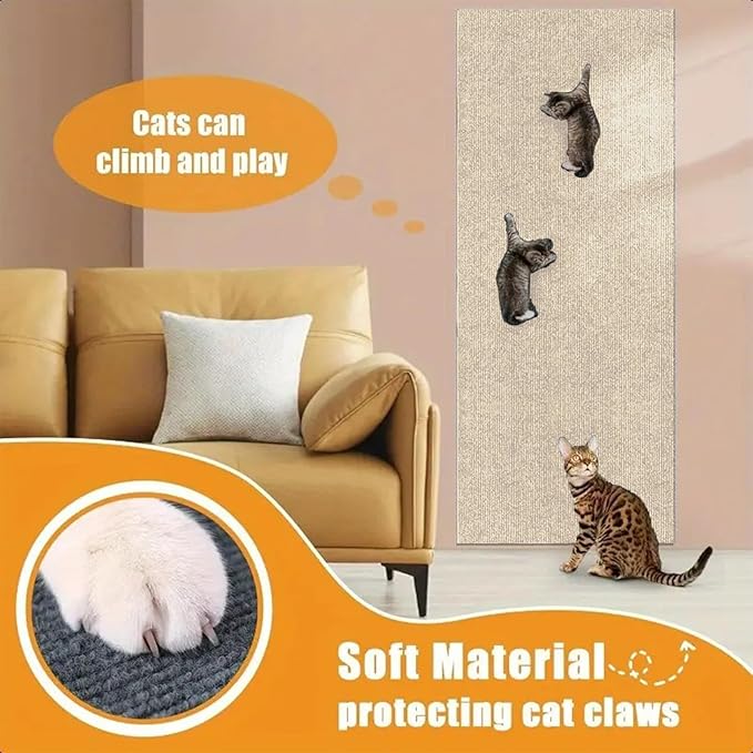 Trimmable Self-Adhesive Carpet,78.7"x15.8" Cat Scratch Mat for Furniture Couch or Wall Protector, Covering,DIY Climb Cat Scratcher Rug with Adhesive Hook Loop Tape