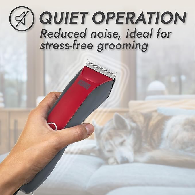 KONG 2-Speed Cordless-Corded Dog Clipper Kit – Stainless Steel Blade, Waterproof, LED Spotlight, Use-While-Charging, 6 Guide Combs, Ergonomic Handle – Red/Gray, Medium Coat Types