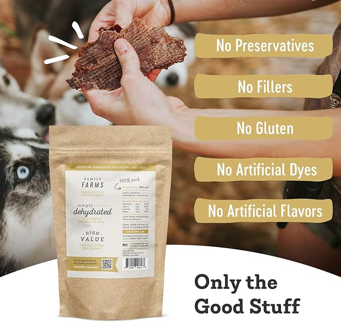 Farm Hounds - Pork Jerky - Premium Natural Jerky for Dogs - 100% Humanely Raised Pork - Break-to-Size - Great for Training & Treats - No Added Fillers - Made in USA - 3.5 oz - 1 Pack