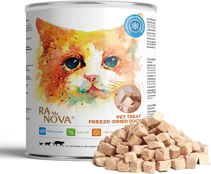 RA NOVA Freeze Dried Cat Treats - 100% Duck Breast Grain Free Raw - Natural Balance Limited Ingredient High Protein Cat Snack 115g/4.1oz - Picky Eater Challenger