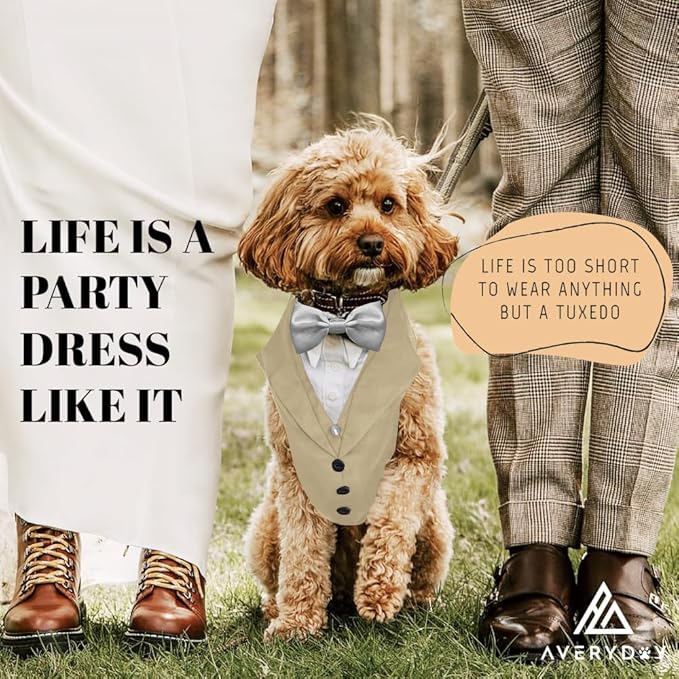 AVERYDAY Dog Tuxedo for Wedding Outfit, Dog Suit and Tie Costumes for Birthday, Halloween, Cosplay, Christmas Party, Pet Formal Wear with Bowtie, Tux for Medium Large Dogs, Bulldog, Labrador, Husky
