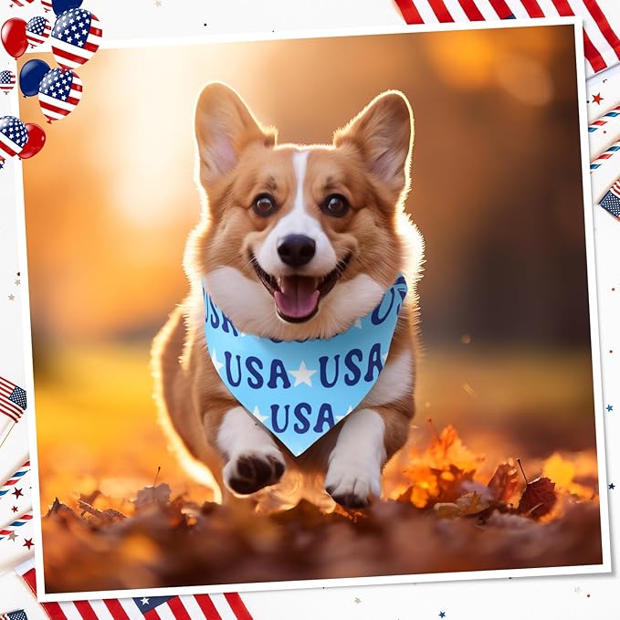 Sanwuta 48 Pcs 4th of July Dog Bandanas for Pets Dog Bandanas Gifts Independence Day Scarf Washable Triangle American Flag Patriotic Puppy Bibs Adjustable Kerchief for Pet Accessories Washable Scarves