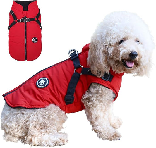Norbi Dog Winter Coat With Built-in Harness - Adjustable Warm Jacket for Small, Medium, Large Dogs in Cold Weather