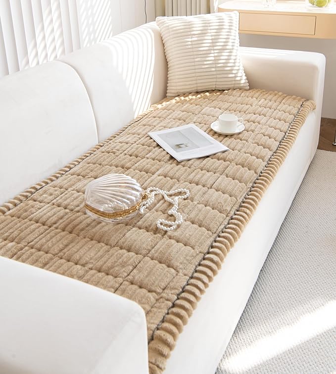 Faux Fur Plush Dog Couch Cover 3D Stripe Fuzzy Sofa Cover Non-Slip Fluffy Dog Bed Cover Pet Blanket Sofa Couch Furniture Protector for Puppy Large Dog Cat (Coffee,28"x82")