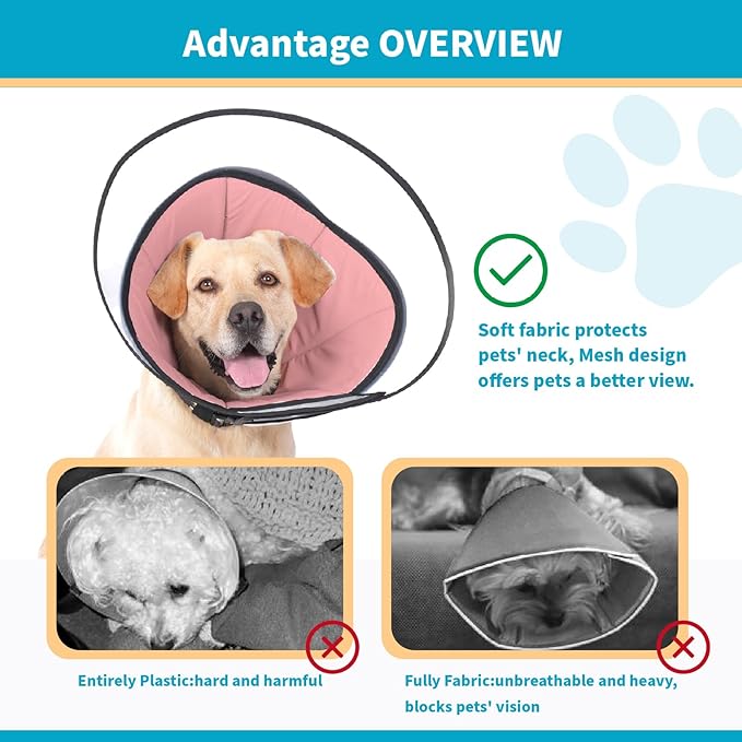 Pet Dog Cone Collar to Stop Licking, Soft Comfy Cones for Large Medium Small Dogs After Surgery, Cone of Shame for Dogs Head Neck Elizabethan Collar-Pink-L