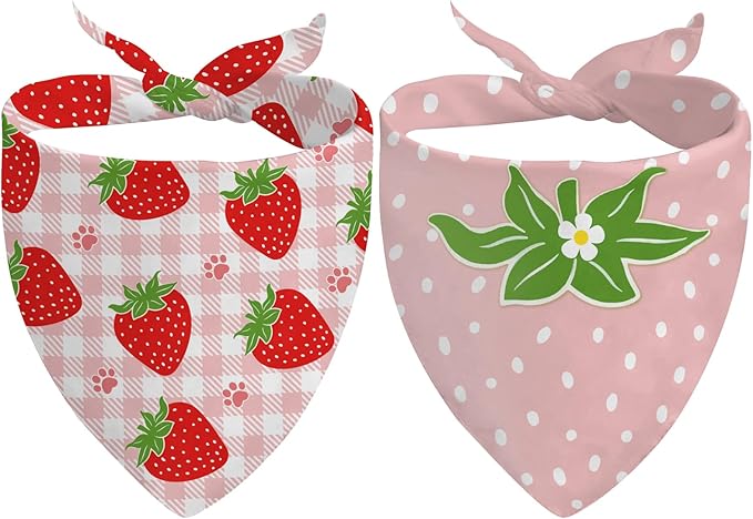 Strawberry Dog Bandanas 2 Pcs, Puppy Gifts, Pet Scarf for Dog Girl, Getting Merried Triangle Puppy Scarf Kerchief Bandana, Small Medium Pet Dogs On Engagement Party Decorations for Dogs Lovers