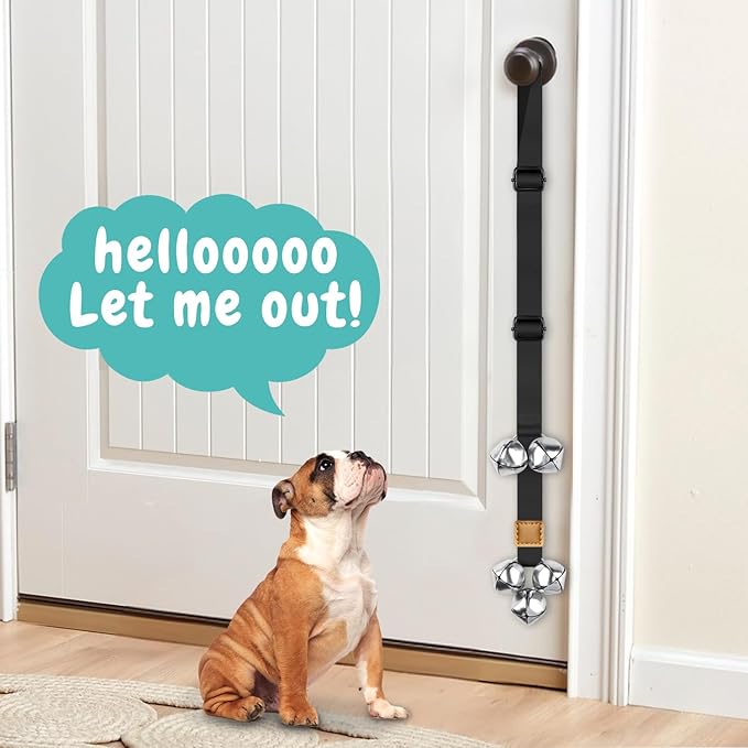 Dog Bells to Go Outside Dog Door Bell Premium Quality Buckle Adjustable Dog Bell Dog Attached to doorknob or Anywhere Near The Door, Length and Height Adjustable