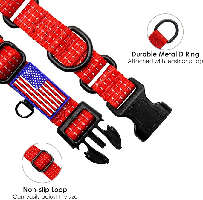 Martingale Collar for Training Dogs. Adjustable Reflective Collars with Buckle-USA Flag- NO Pull-Prevents Slipping Out, for Medium Large XL Dogs. Helps with Strong pullers(XL, red)