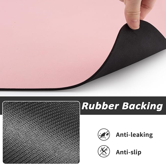 Pet Feeding Mat - Absorbent Dog Mat for Food and Water, No Stains Cat Bowl Mat, Easy to Clean Pet Placemats, Quick Dry Dog Water Dispenser Mat for Messy Drinkers | Paw Pink 18"x34"