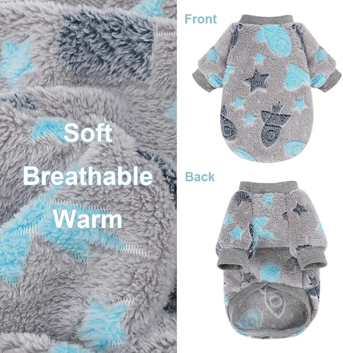 Dog Sweater Glow in The Dark Girl Pink Small Fleece Clothes Winter Soft Thickening Warm Puppy for Dogs Boy Teacup Yorkie Chihuahua (XXS,Grey)