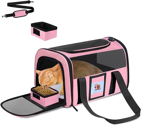 Pet Carrier 17Lx12Wx11H inches, Airline Approved,Pet Travel Carrier Bag for Small Cats and Dogs, Soft Dog Carrier for 1-25 LBS Pets,Dog Cat Carrier with Safety Lock Zipper (Pink)