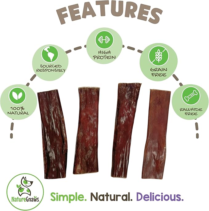 Nature Gnaws Beef Gullet Chews for Small Dogs 4-5" (50 Count) - Natural Beef Jerky Stick Dog Chew Treats - Rawhide Free