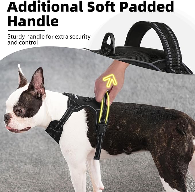 PUPTECK No Pull Dog Harness for Large, Adjustable Reflective Dog Harness with Handle Easy Control, Comfortable Soft Padded Pet Vest Harness for Large Dogs, Black L