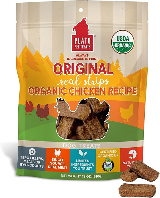 PLATO Original Real Strips Organic Chicken 18oz, Natural