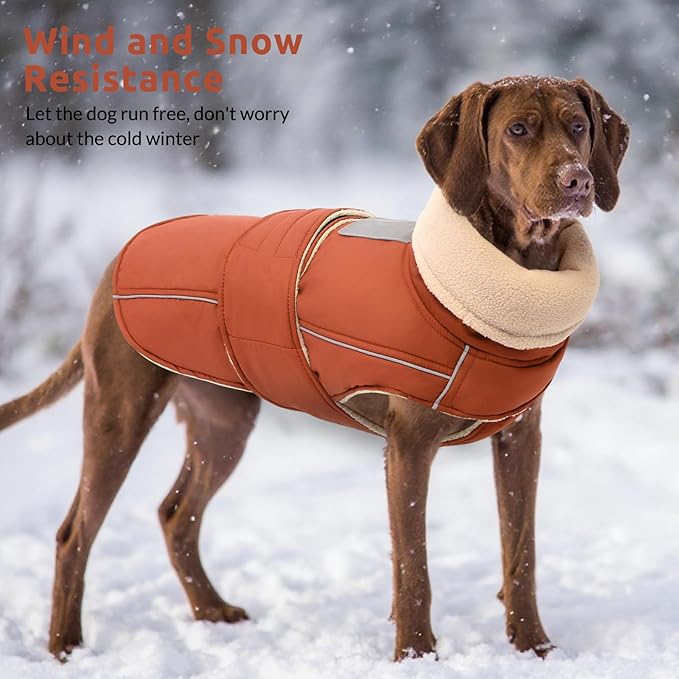 ASENKU Dog Coat & Winter Jacket, Warm Dog Coat for Medium Large Dogs with Reflective, Turtleneck with Button, Waterproof Cold Weather Coats (Red Brown, L)
