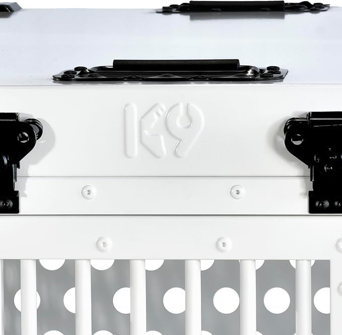 Heavy Duty Fully Collapsible Powder-Coated Aluminum Dog Crate - Medium-Long (White)